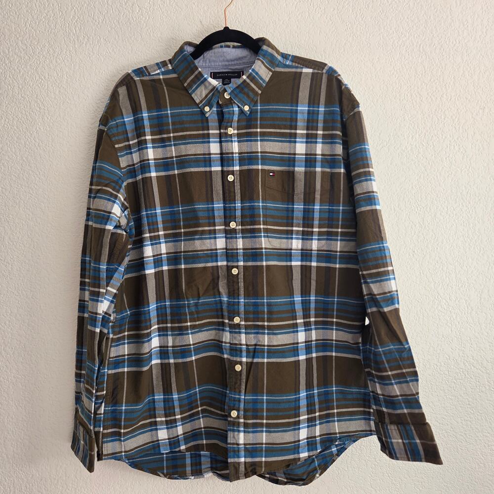 Tommy Hilfiger Men's XXL Long Sleeve Brown/Blue/Tan Button Up Pre-Owned‎ Great